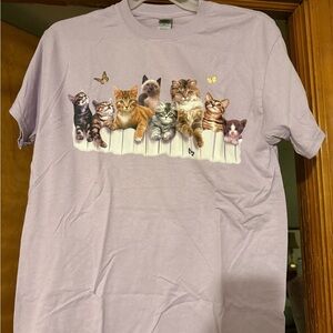Gildan Lavender Cat Print T-Shirt
